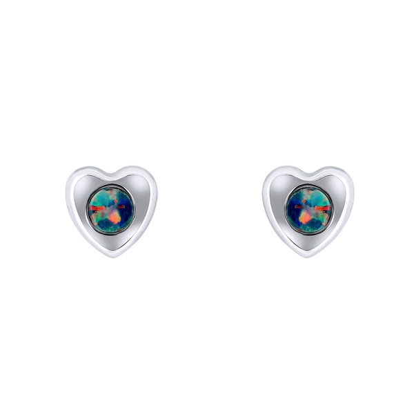 14ct white gold 0.35ct natural opal heart shaped earrings