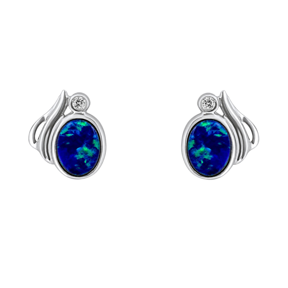 14ct white gold 0.66ct opal doublet & 0.03ct diamond earrings