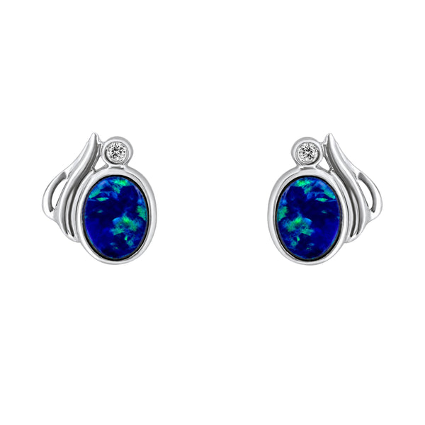 14ct white gold 0.66ct opal doublet & 0.03ct diamond earrings