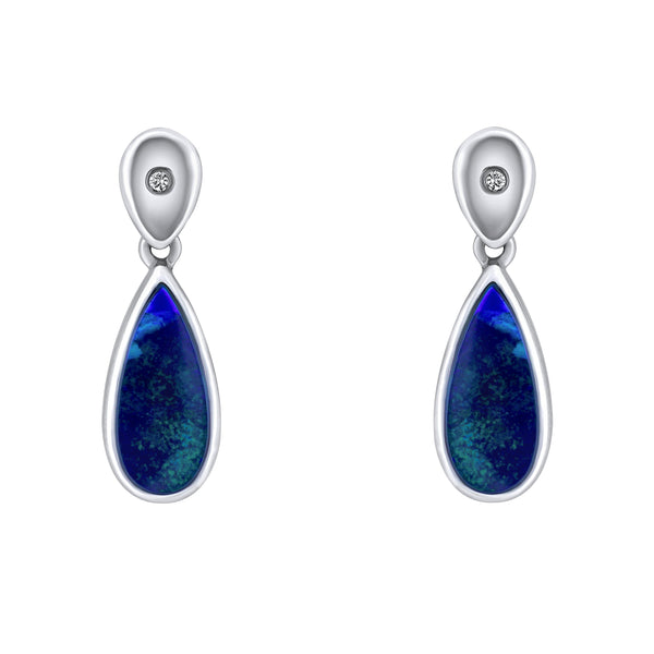14ct white gold 1.85ct opal doublet & 0.02ct diamond earrings