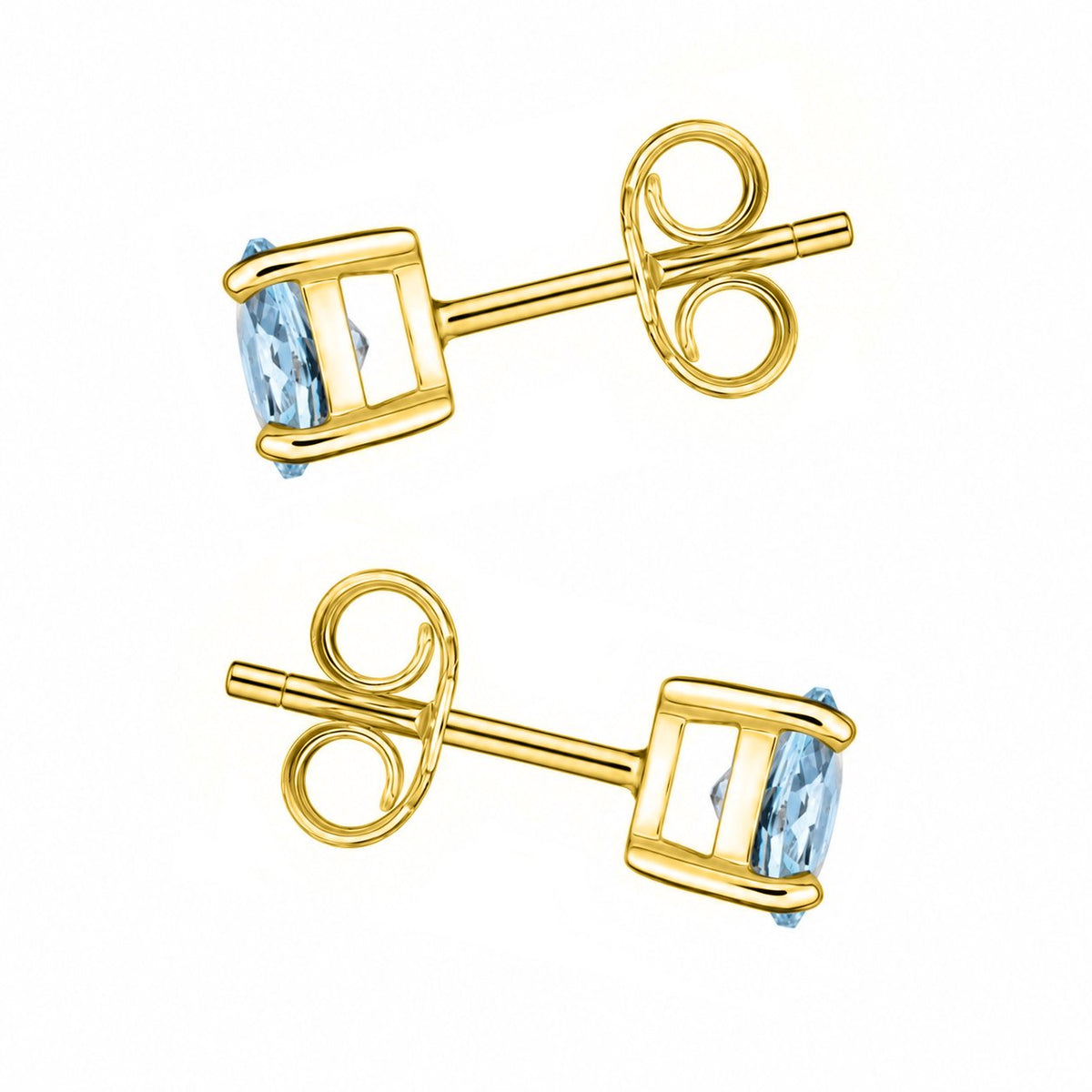 9ct yellow gold 5mm x 5mm round aquamarine stud earrings