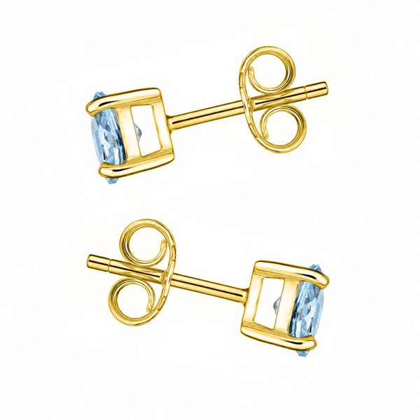9ct yellow gold 5mm x 5mm round aquamarine stud earrings