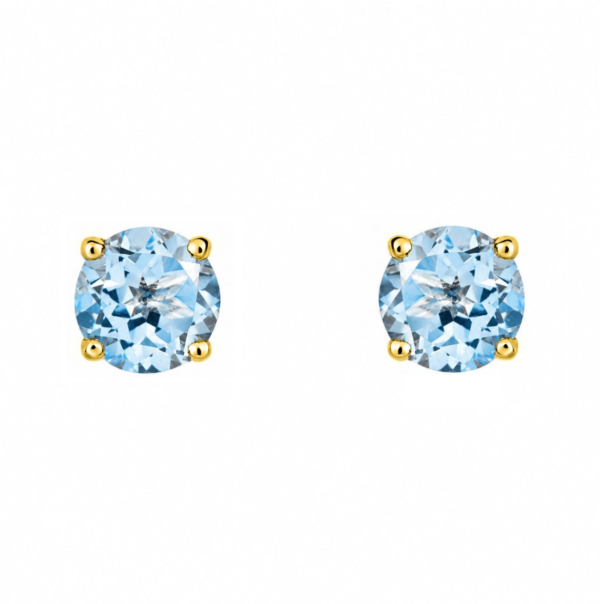 9ct yellow gold 5mm x 5mm round aquamarine stud earrings