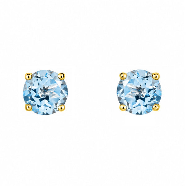 9ct yellow gold 5mm x 5mm round aquamarine stud earrings