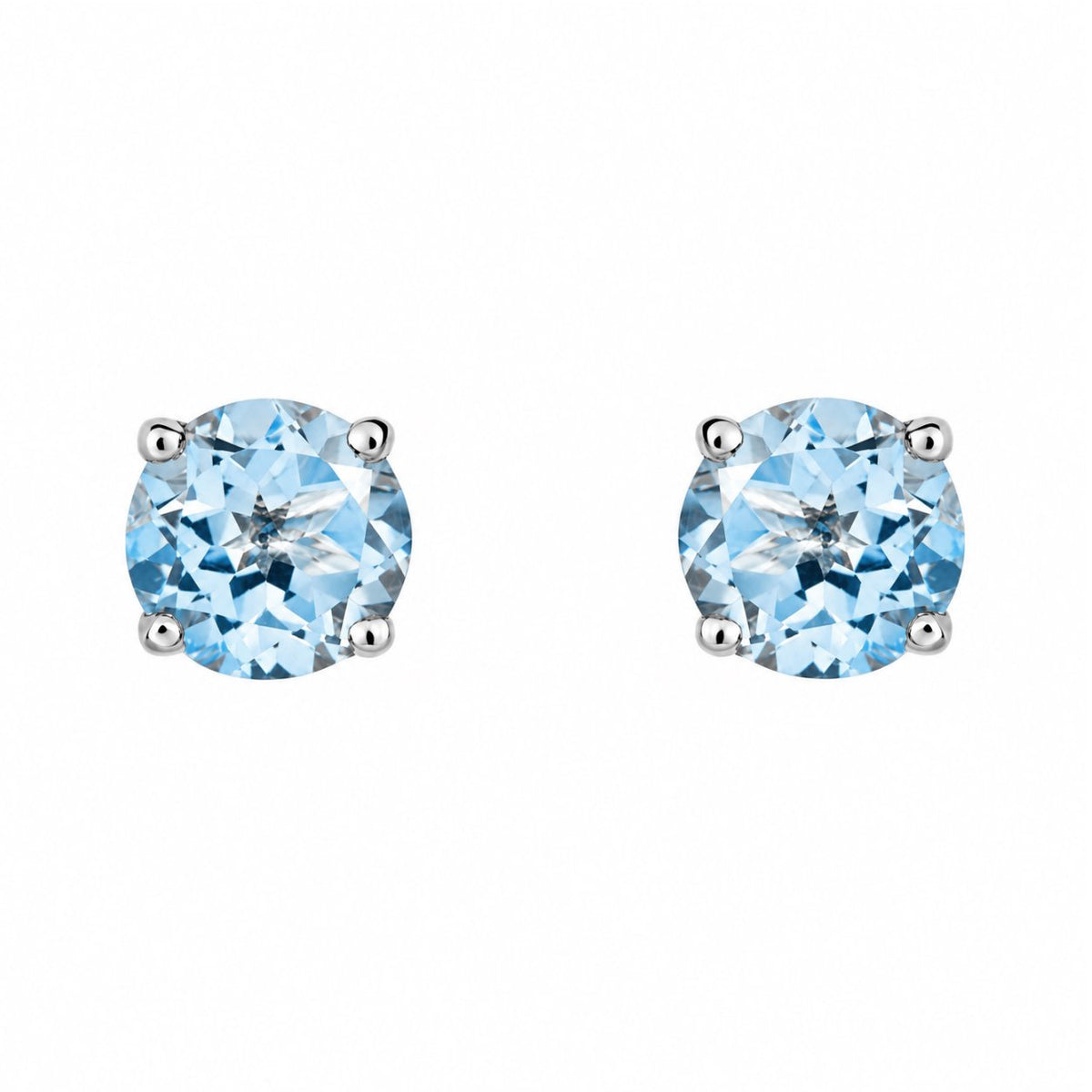 9ct white gold 6mm x 6mm round aquamarine stud earrings