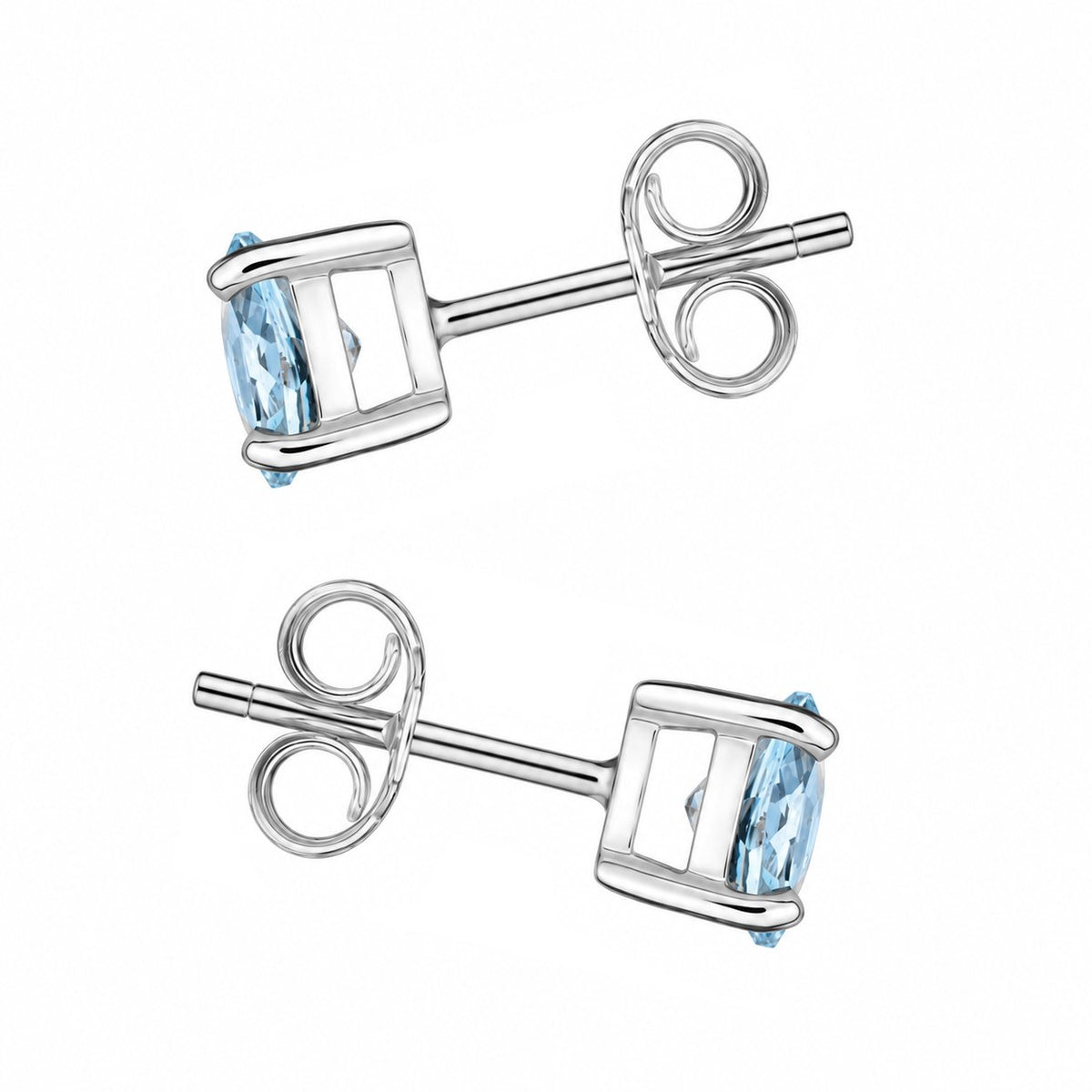 9ct white gold 6mm x 6mm round aquamarine stud earrings