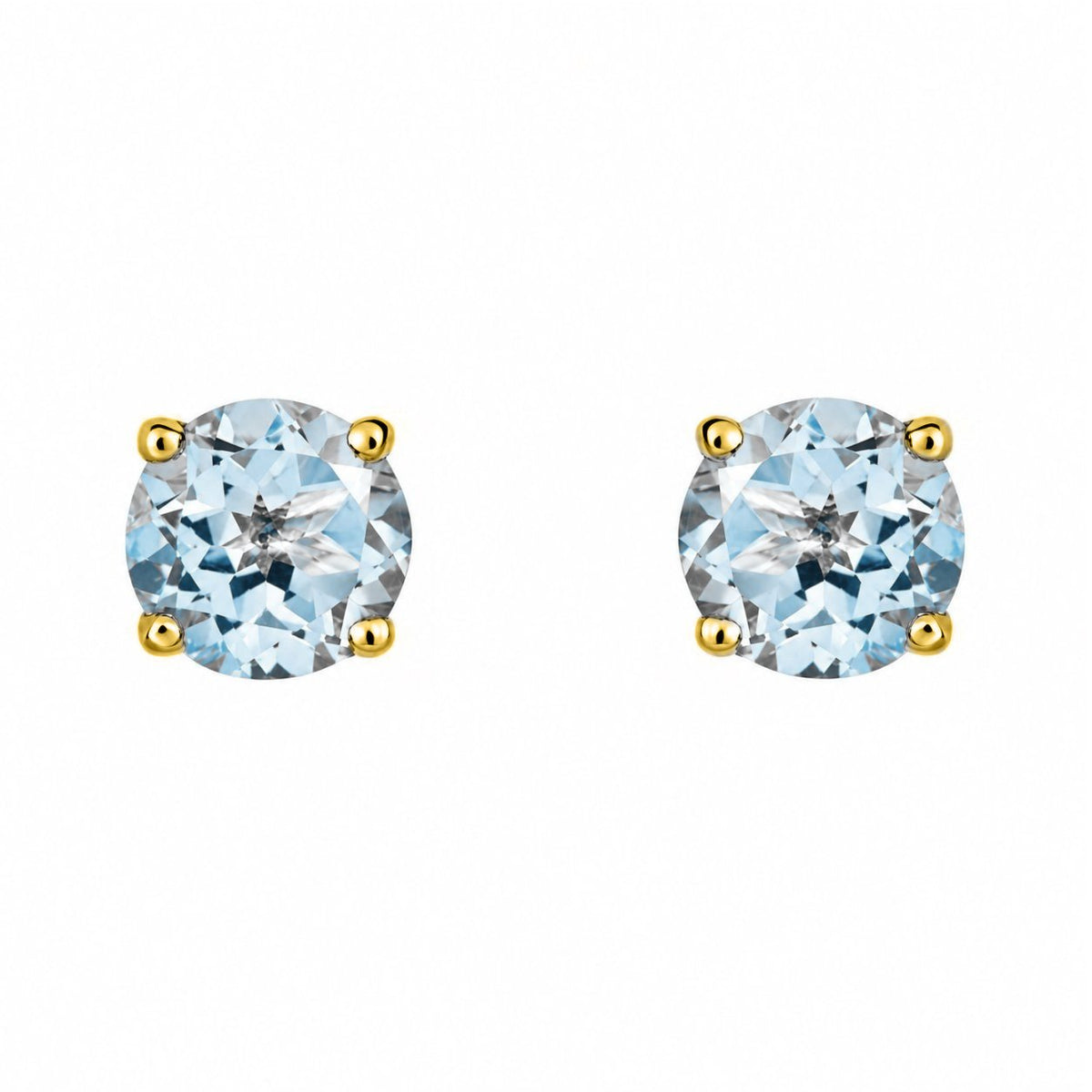 9ct yellow gold 6mm x 6mm round aquamarine stud earrings
