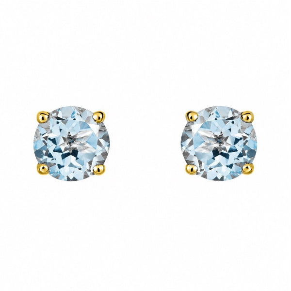 9ct yellow gold 6mm x 6mm round aquamarine stud earrings