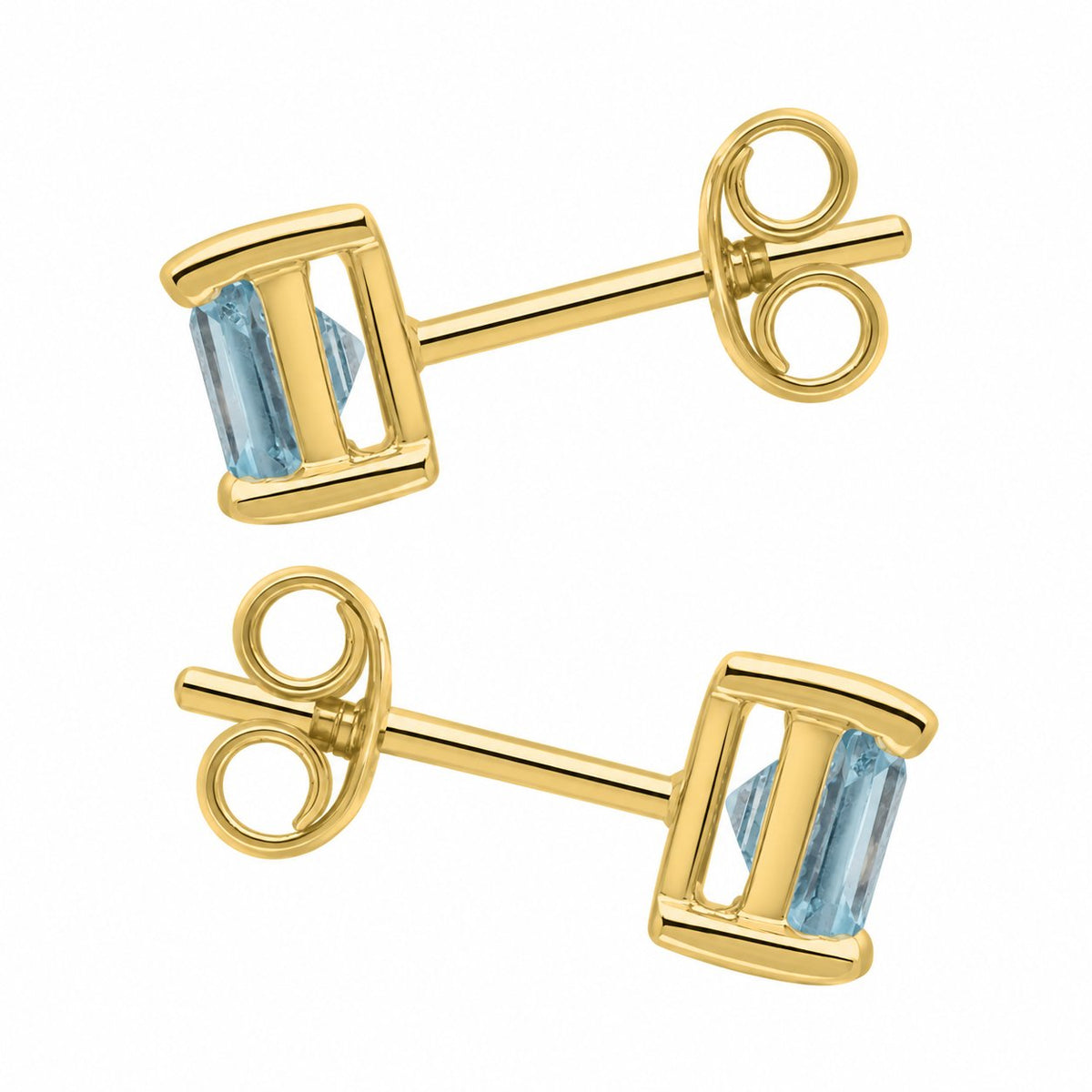 9ct yellow gold 5mm x 5mm square aquamarine stud earrings