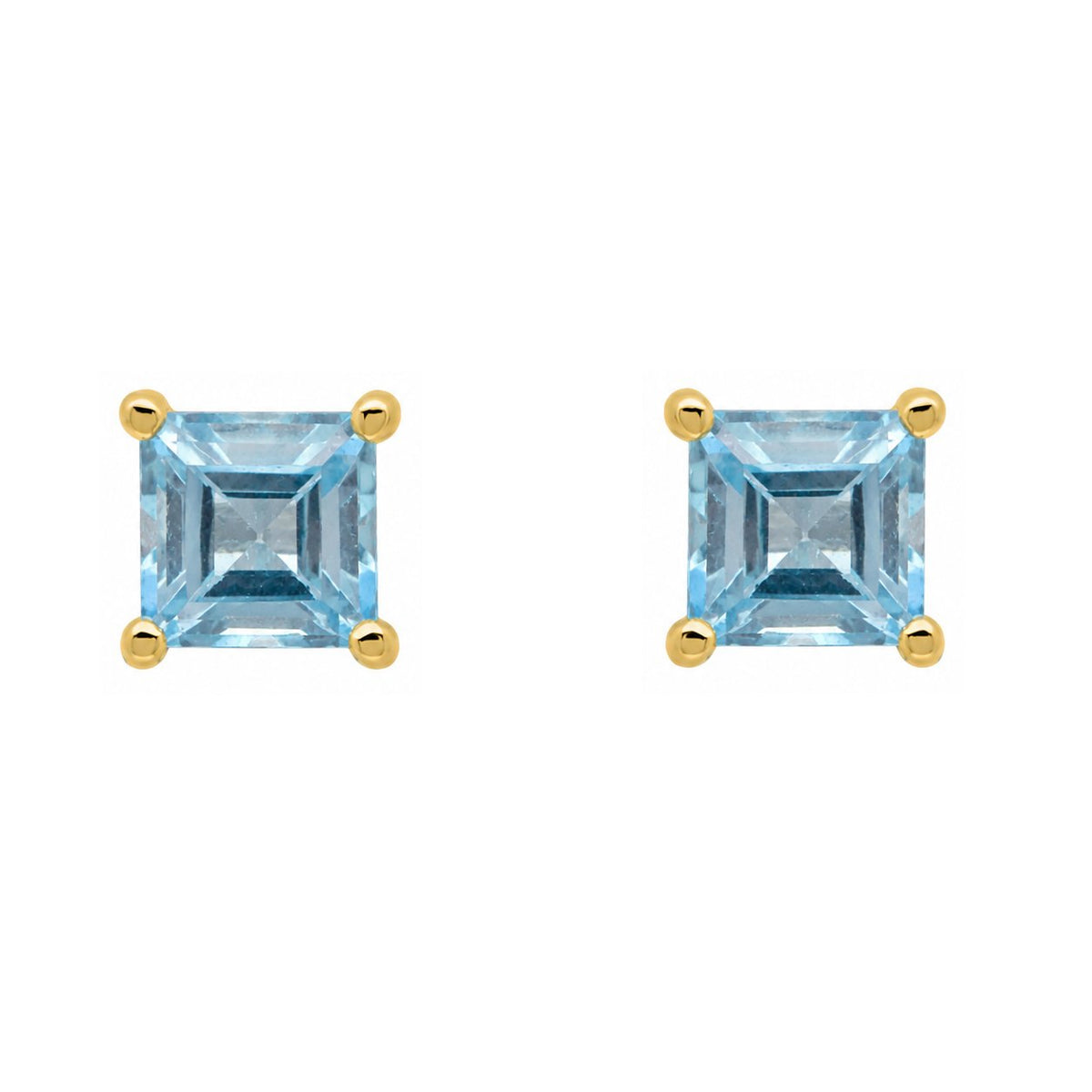 9ct yellow gold 5mm x 5mm square aquamarine stud earrings