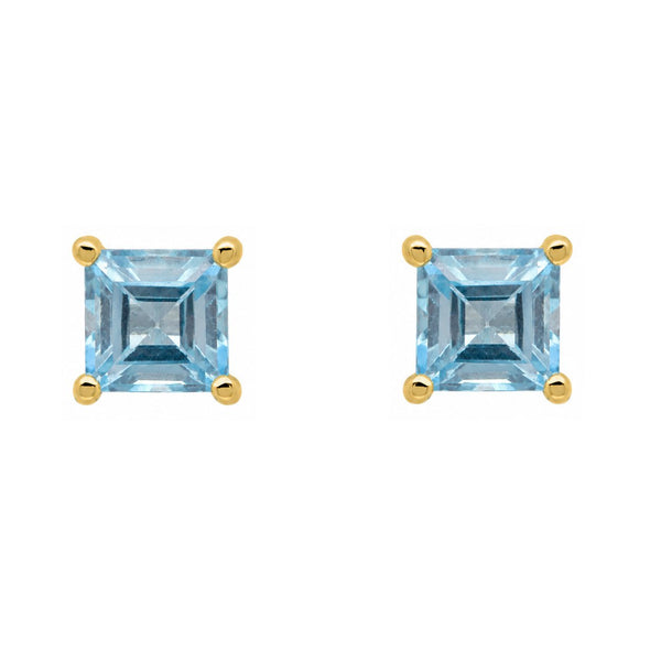 9ct yellow gold 5mm x 5mm square aquamarine stud earrings