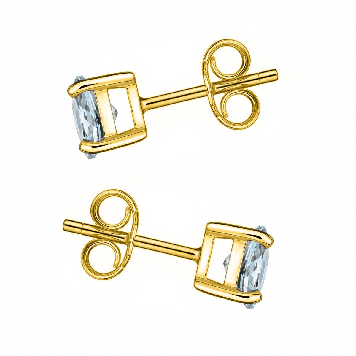 9ct yellow gold 7mm x 7mm round aquamarine stud earrings