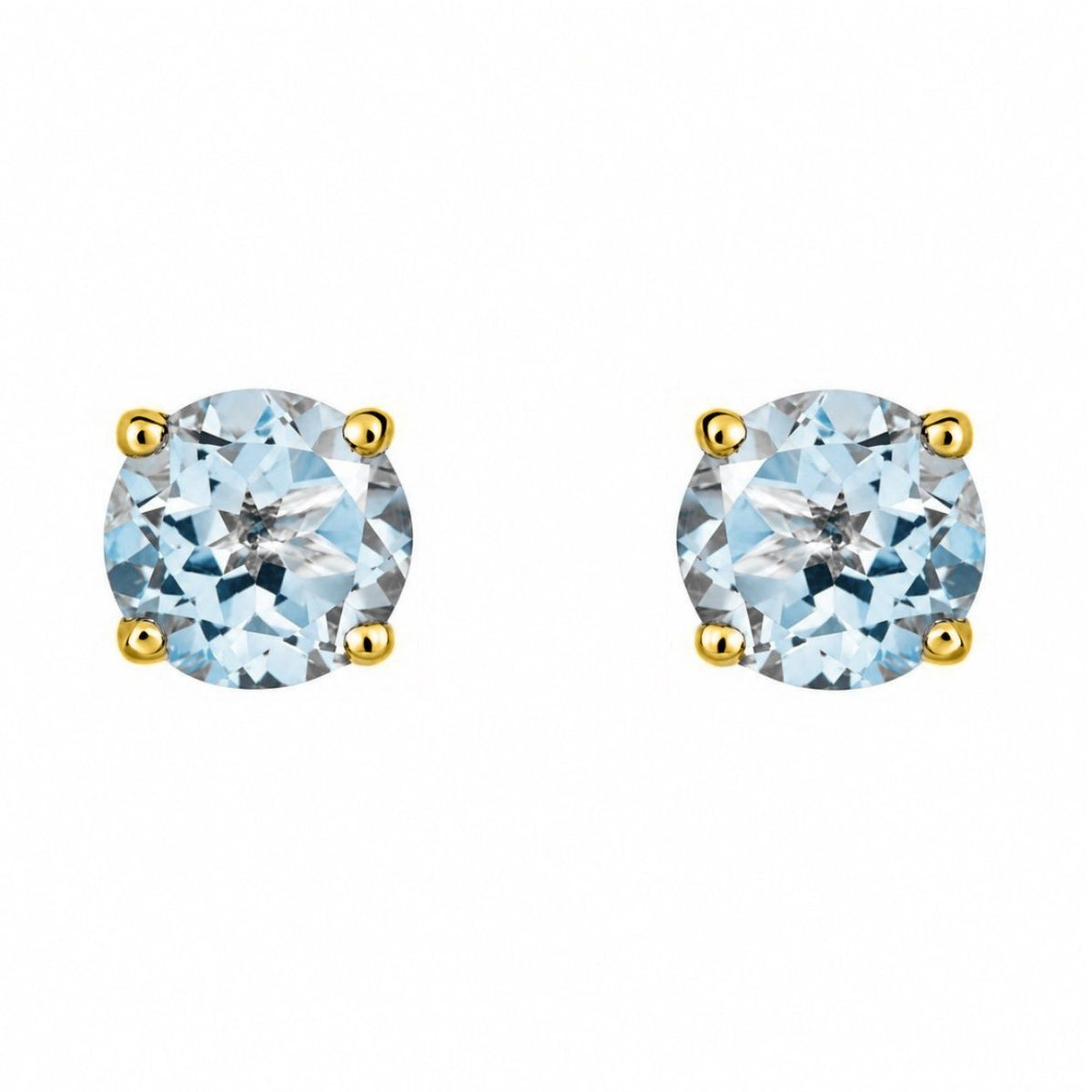 9ct yellow gold 7mm x 7mm round aquamarine stud earrings
