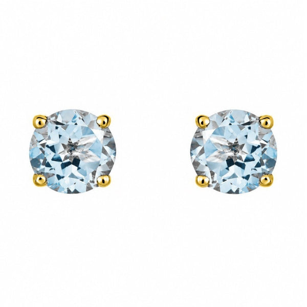 9ct yellow gold 7mm x 7mm round aquamarine stud earrings