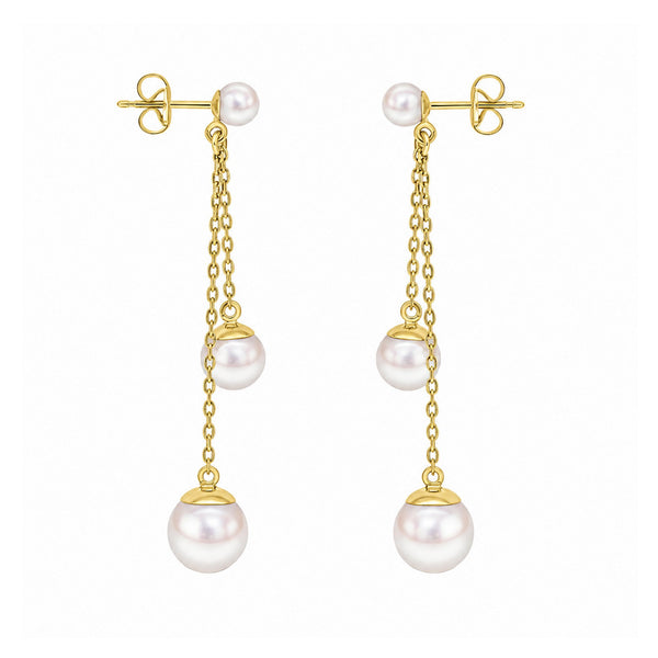 9ct yellow 4-6-8mm feshwater pearl drop earrings