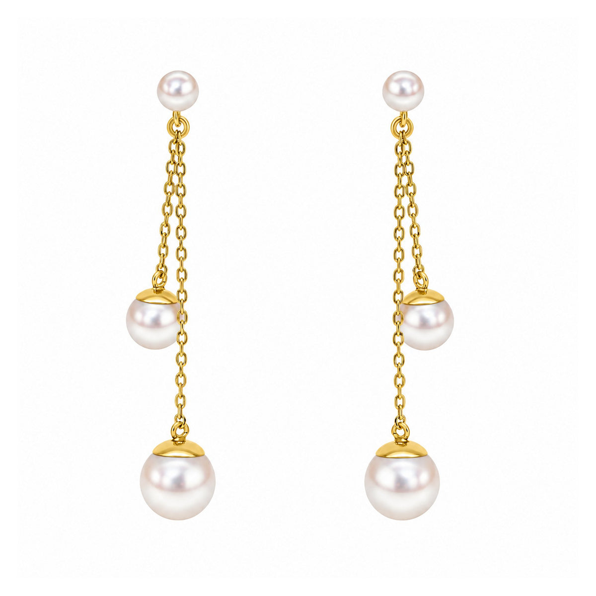 9ct yellow 4-6-8mm feshwater pearl drop earrings