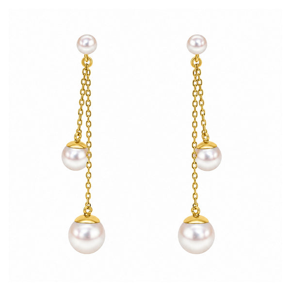 9ct yellow 4-6-8mm feshwater pearl drop earrings