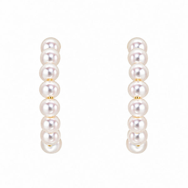 9ct yellow freshwater pearl half hoop earrings