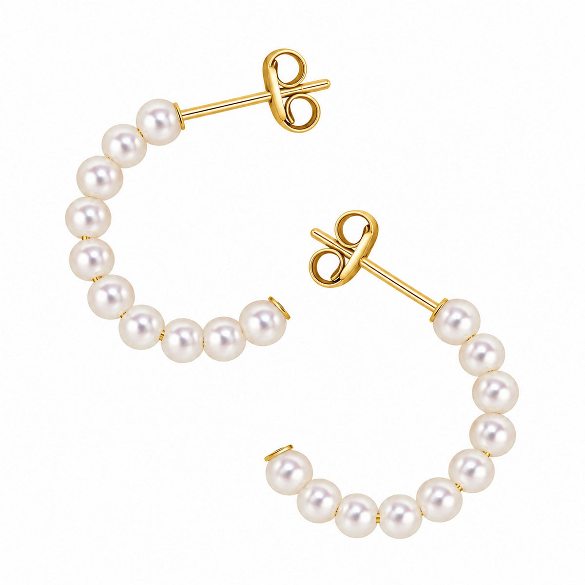 9ct yellow freshwater pearl half hoop earrings