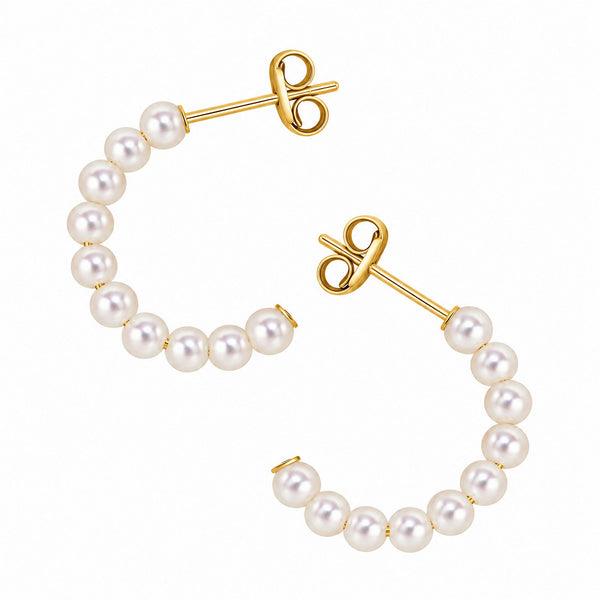 9ct yellow freshwater pearl half hoop earrings