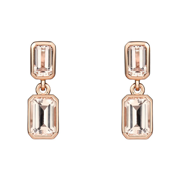 9ct rose gold 6x4mm 5x3mm emerald cut morganite drop earrings