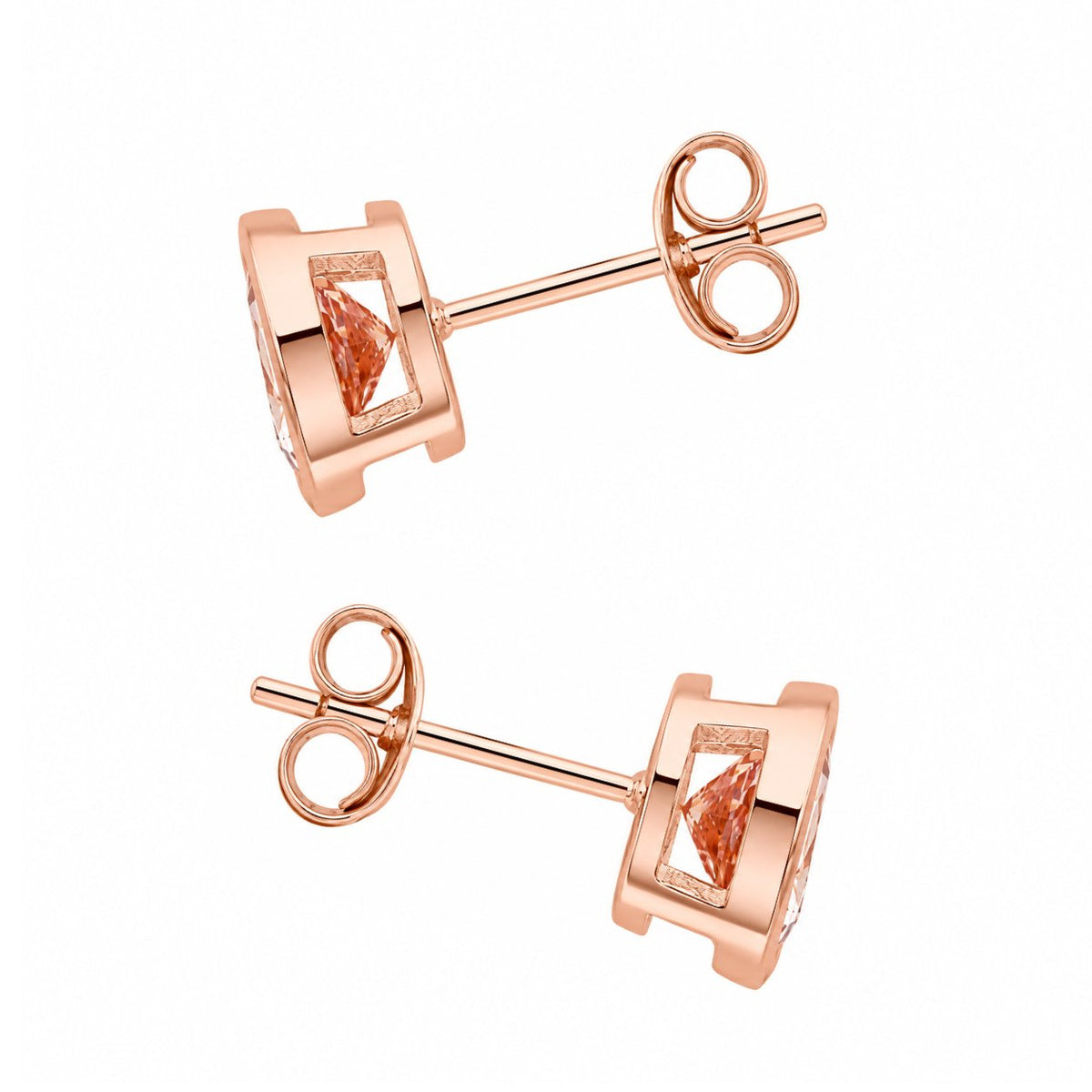 9ct rose gold 6mm x 6mm round morganite stud earrings