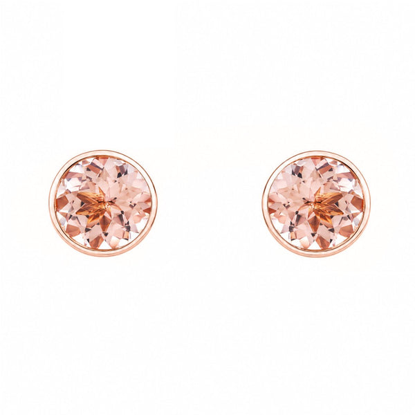 9ct rose gold 6mm x 6mm round morganite stud earrings
