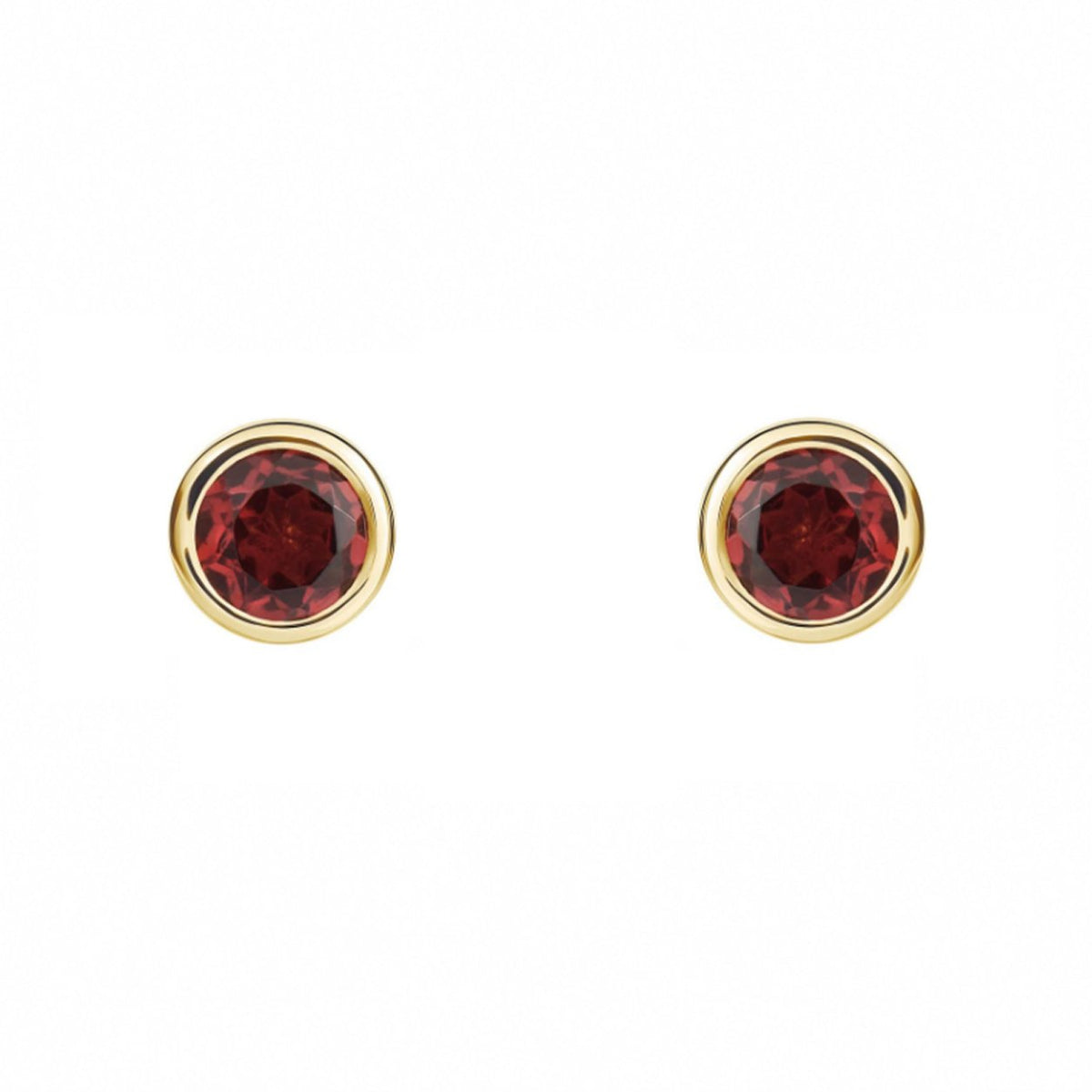 9ct yellow gold 4mm x 4mm round garnet stud earrings