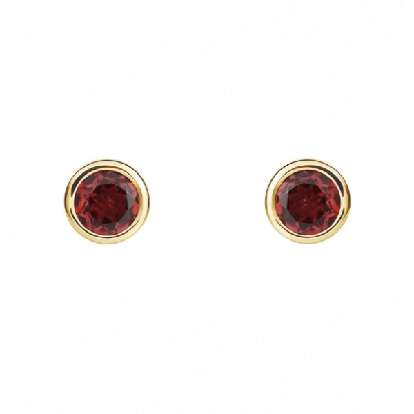 9ct yellow gold 4mm x 4mm round garnet stud earrings