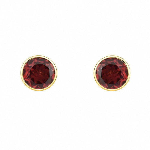 9ct yellow gold 5mm x 5mm round garnet stud earrings