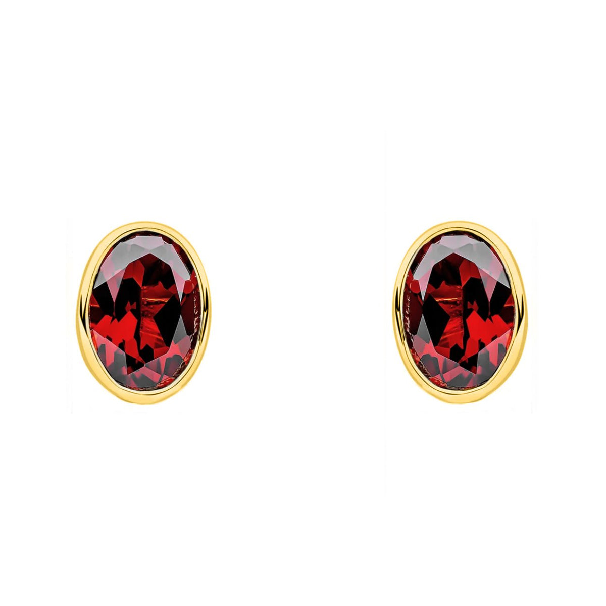 9ct yellow gold 7mm x 5mm oval garnet stud earrings