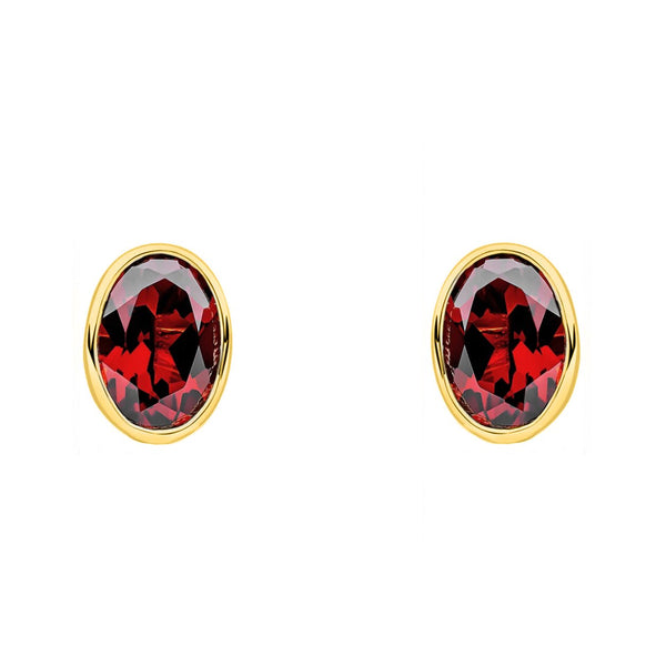 9ct yellow gold 7mm x 5mm oval garnet stud earrings