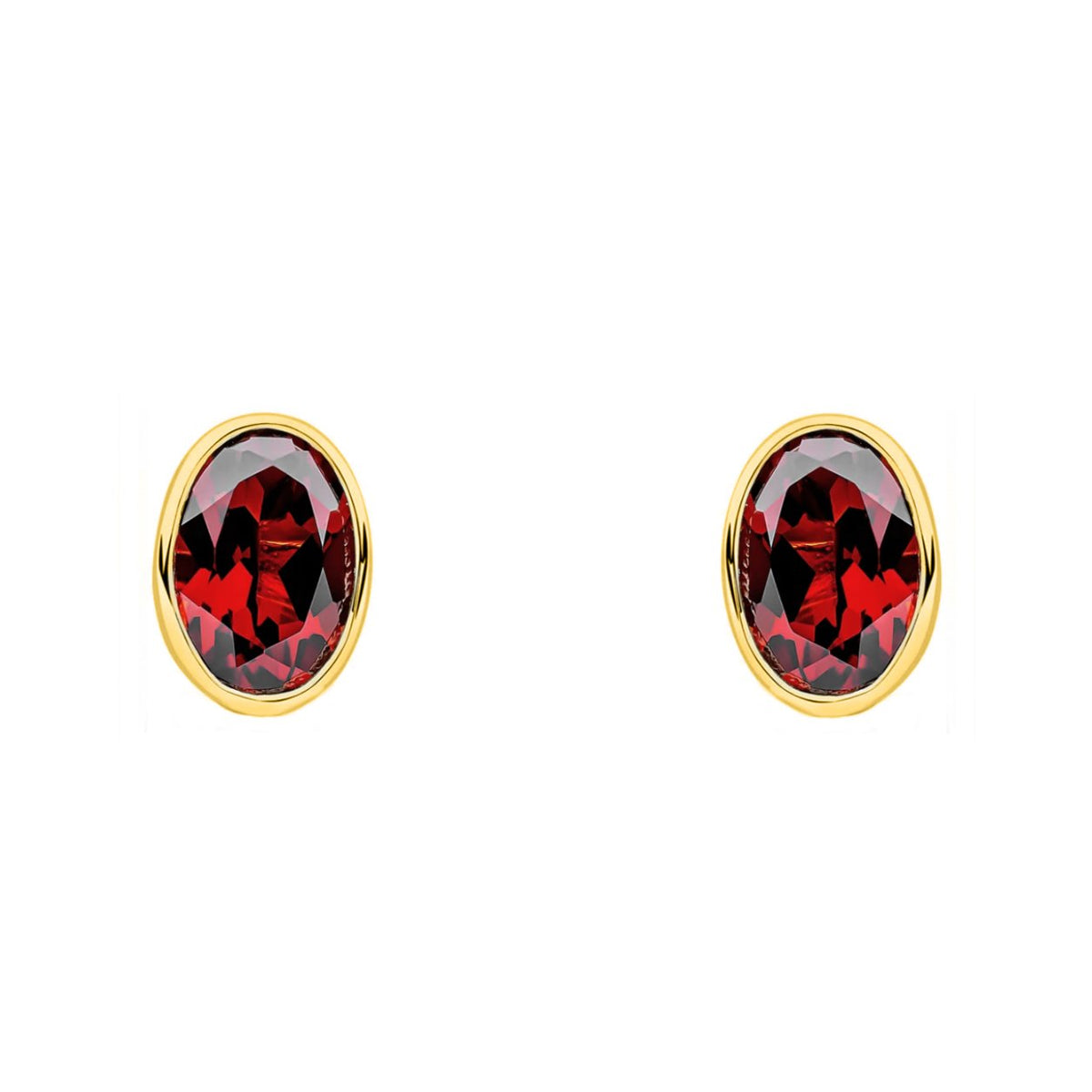 9ct yellow gold 6mm x 4mm oval garnet stud earrings