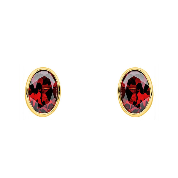 9ct yellow gold 6mm x 4mm oval garnet stud earrings