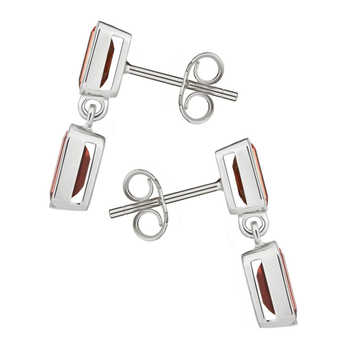 9ct white gold 6x4mm 5x3mm emerald cut garnet drop earrings