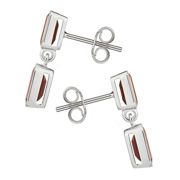 9ct white gold 6x4mm 5x3mm emerald cut garnet drop earrings