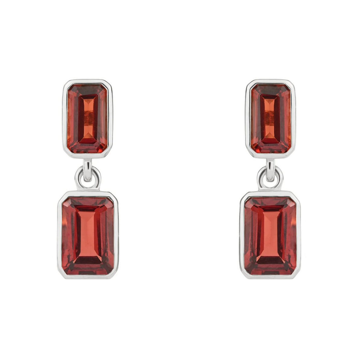 9ct white gold 6x4mm 5x3mm emerald cut garnet drop earrings