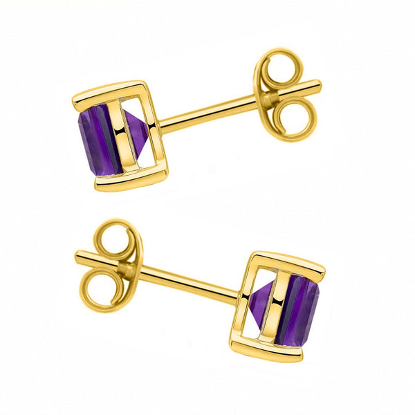 9ct yellow gold 5mm x 5mm square amethyst stud earrings