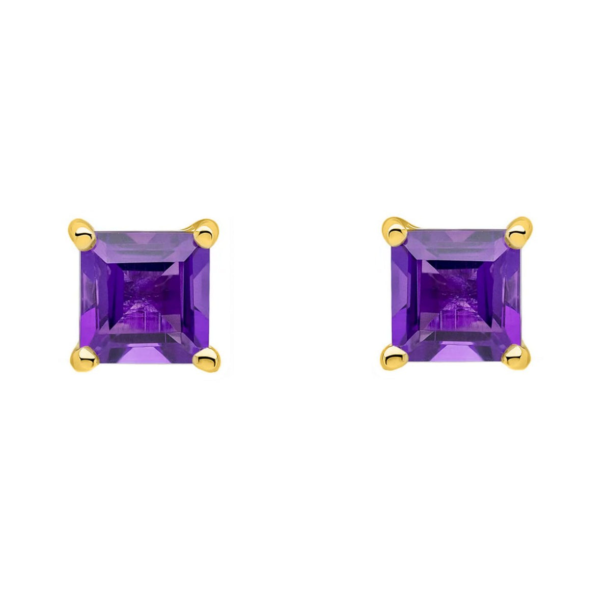 9ct yellow gold 5mm x 5mm square amethyst stud earrings