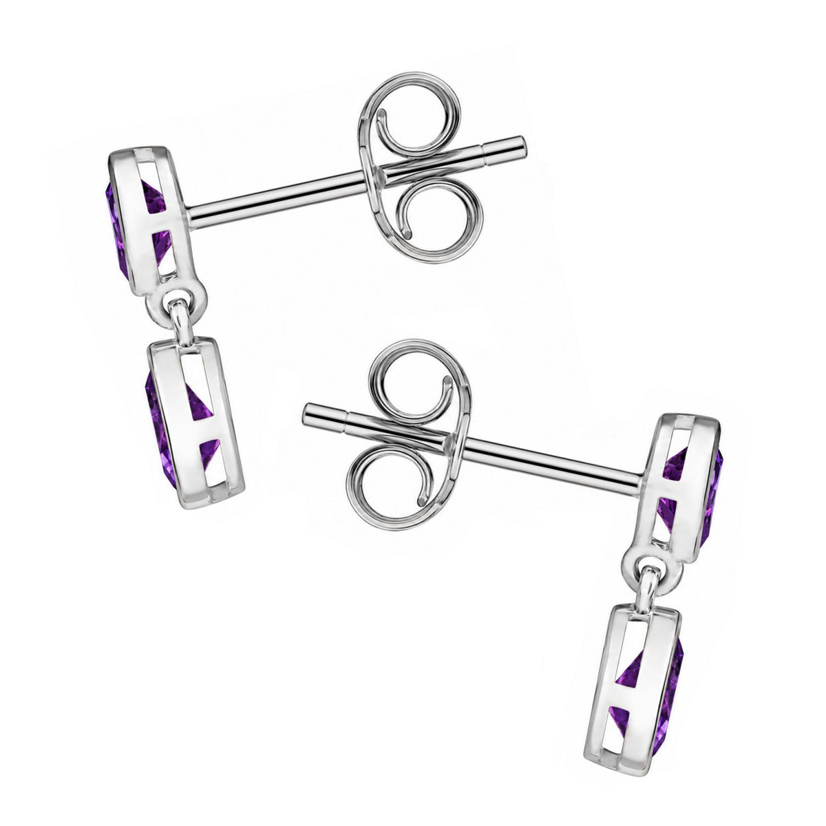 9ct white gold 6x4mm 5x3mm pear cut amethyst drop earrings