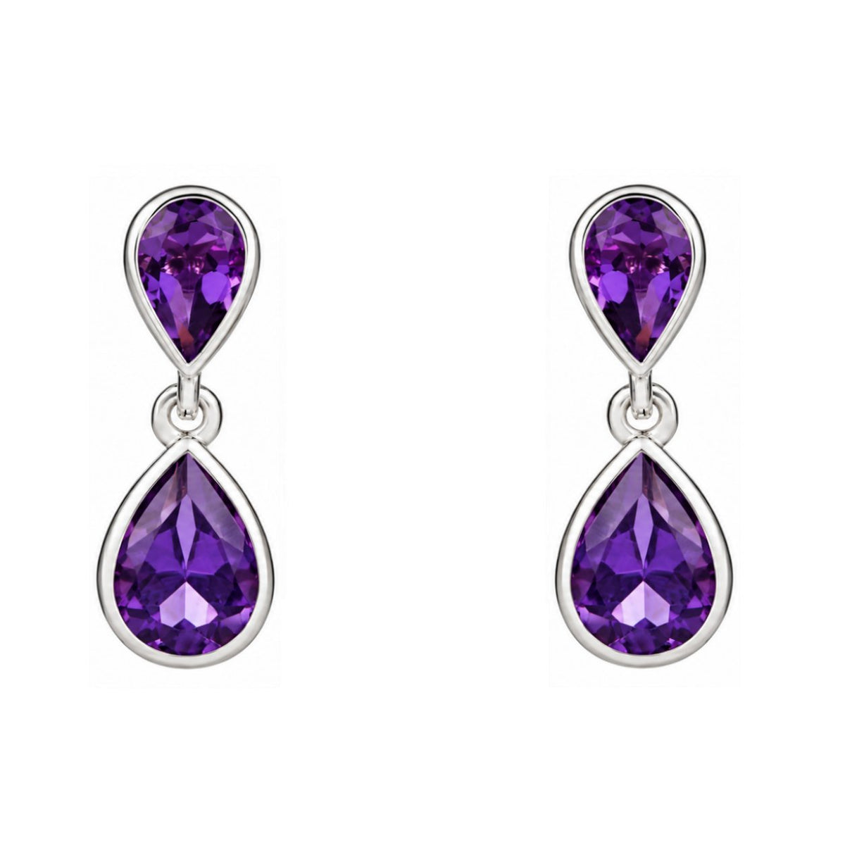 9ct white gold 6x4mm 5x3mm pear cut amethyst drop earrings