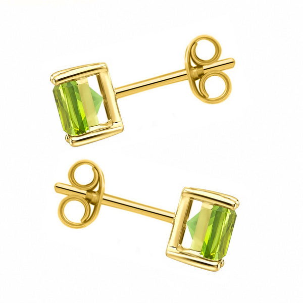 9ct yellow gold 5mm x 5mm square peridot stud earrings