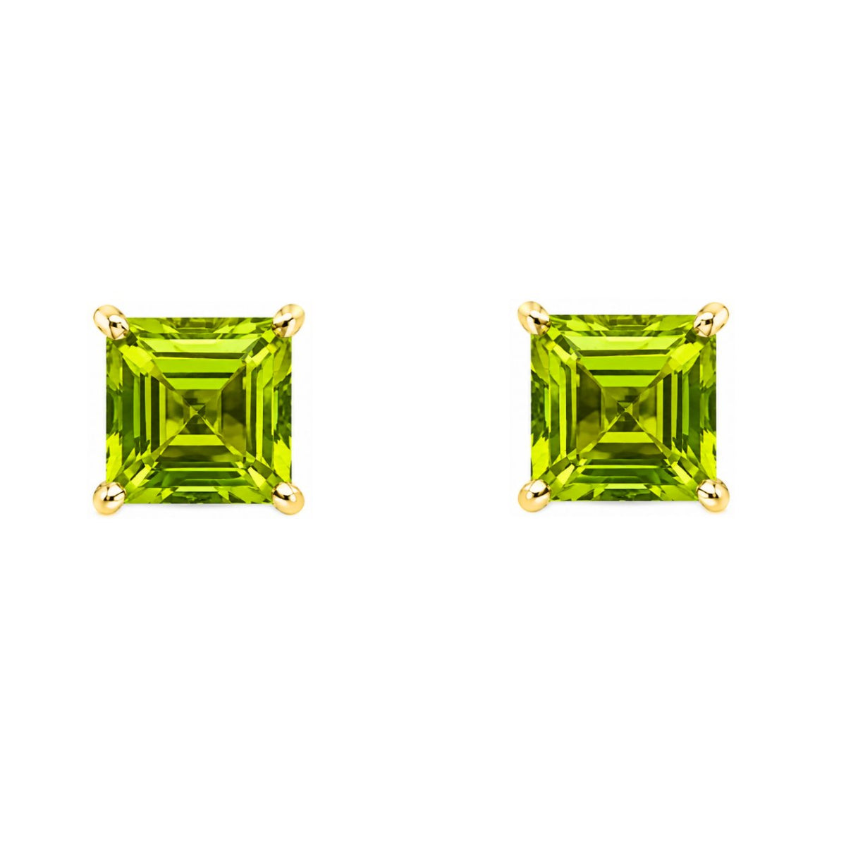 9ct yellow gold 5mm x 5mm square peridot stud earrings
