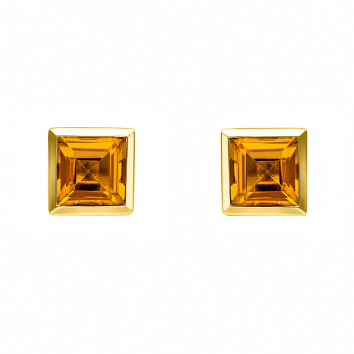 9ct yellow gold 5mm x 5mm square citrine stud earrings