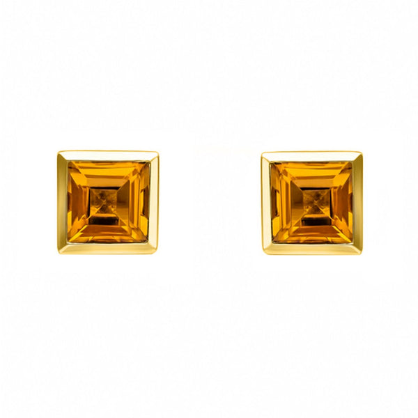 9ct yellow gold 5mm x 5mm square citrine stud earrings