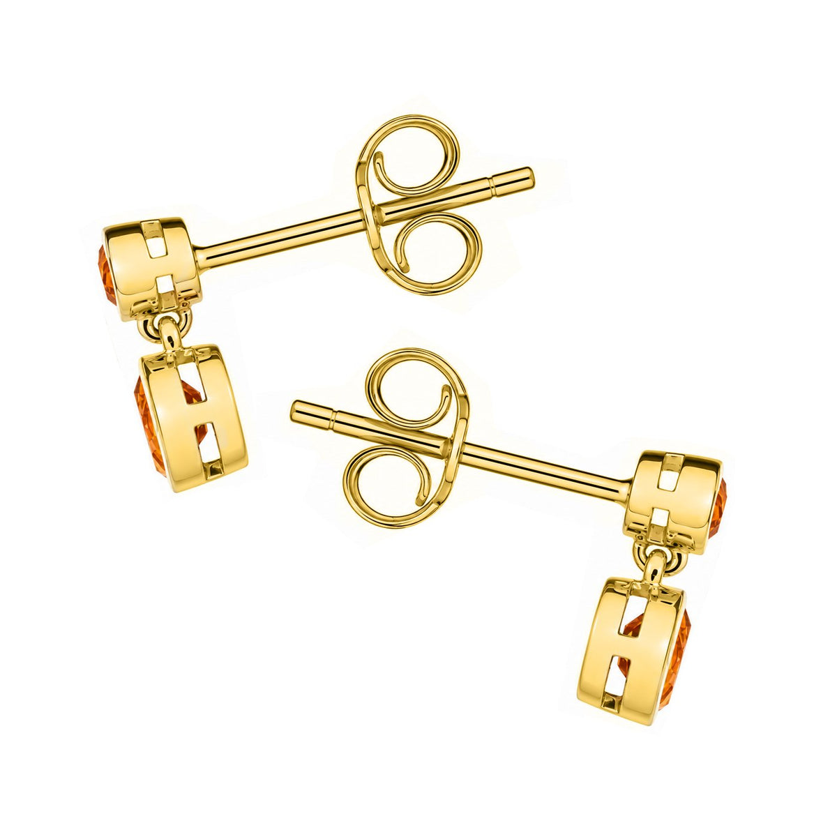 9ct yellow gold 4x4mm 2.5x2.5mm round citrine drop earrings