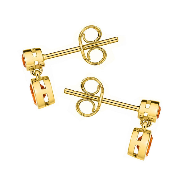 9ct yellow gold 4x4mm 2.5x2.5mm round citrine drop earrings