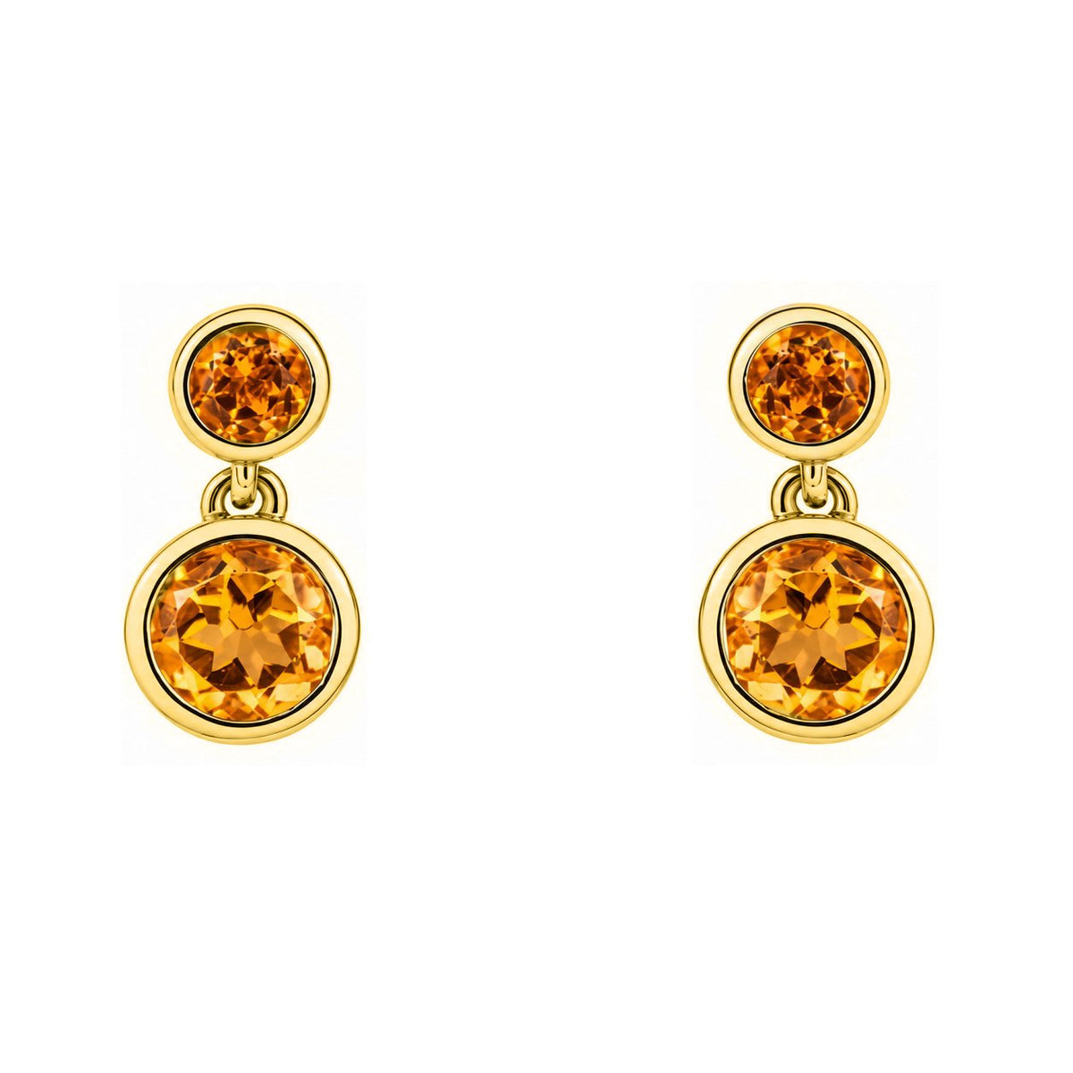 9ct yellow gold 4x4mm 2.5x2.5mm round citrine drop earrings