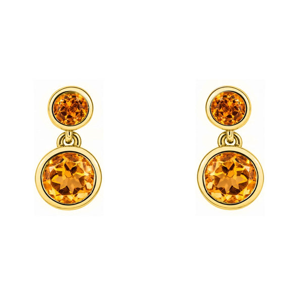 9ct yellow gold 4x4mm 2.5x2.5mm round citrine drop earrings