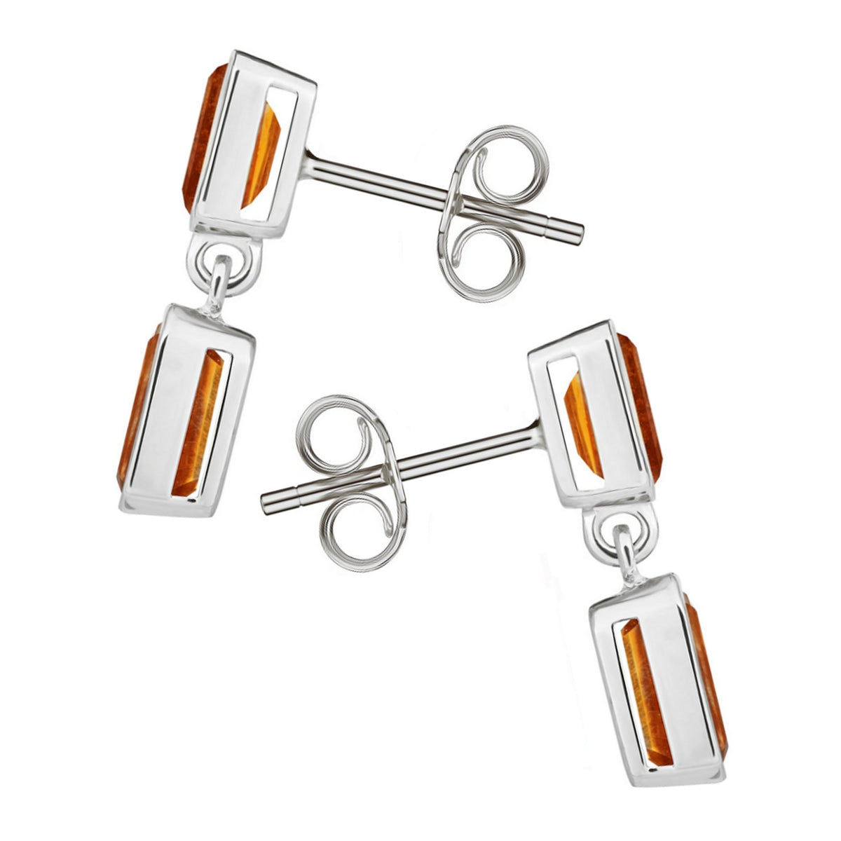 9ct white gold 6x4mm 5x3mm emerald cut citrine drop earrings